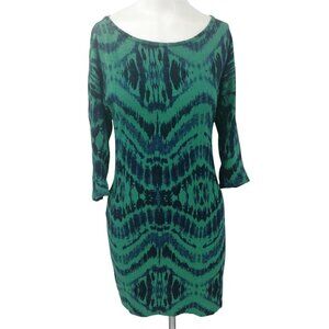 Express Blue Green Bodycon T-Shirt Dress Size XS Knit Stretch Sheath Tie Dye